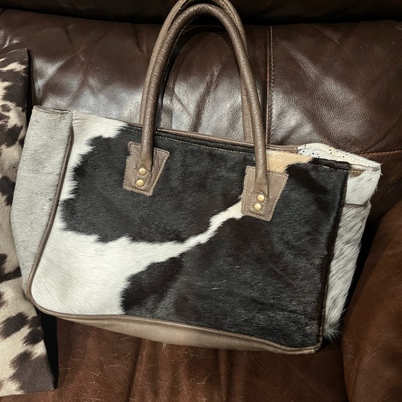 Myra Bag Handbags - Myra bag Cowhide Black and white medium tote purse travel Leather zip close